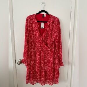 H&M Red Floral Long Sleeve Dress